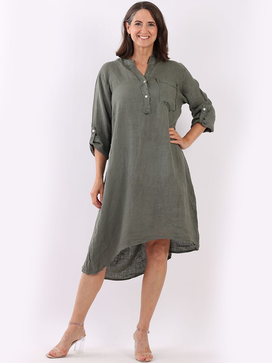 Made In Italy Lagenlook Linen Dress With Raw Edges – MayaH Fashion